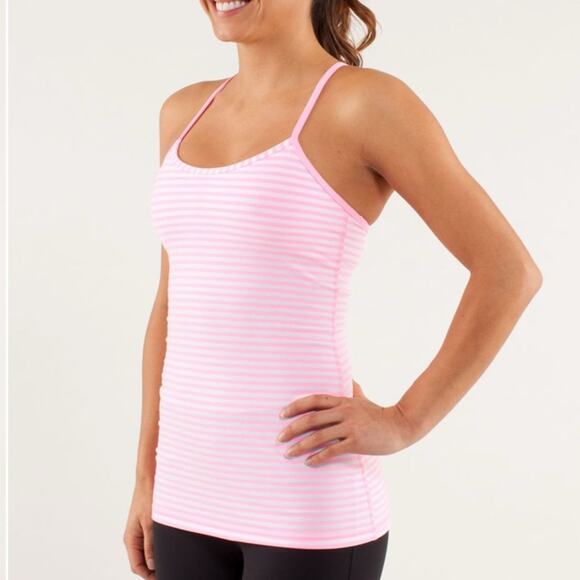 Lululemon Power Y Tank *Luon Light Classic Stripe in White and Pink Shell - Picture 1 of 9